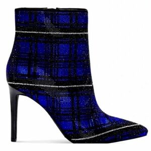 INC Womens Reisa Rhinestone Plaid Ankle Boots Blue 8 Medium